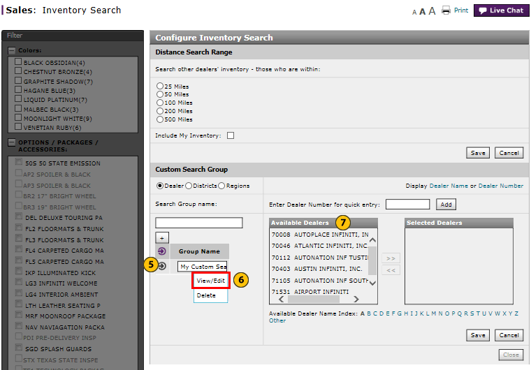 Configure Inventory Search page - cus